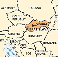 Map showing position of Slovakia in Europe.